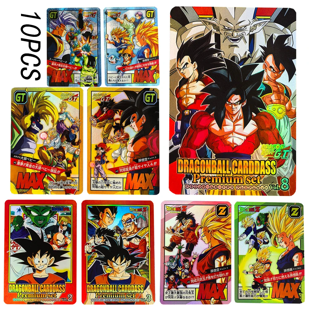 DIY homemade 10PCS/SET Son Goku Super Saiyan Piccolo Bejita Yonsei Bulma Colorful Glitter Gauze Sparkle Collectible Cards