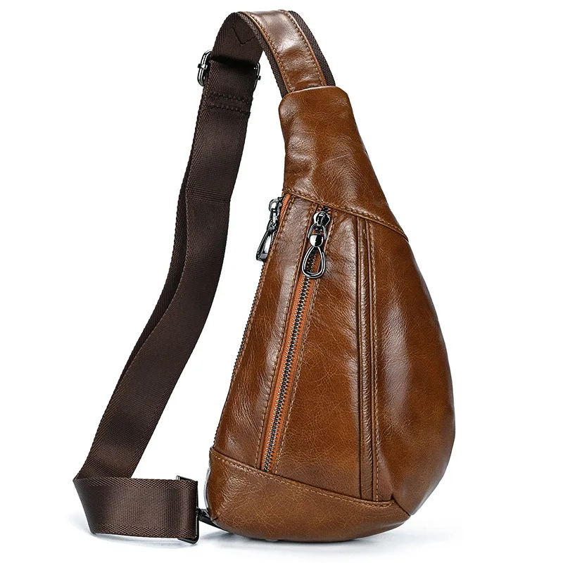 Fashionable breast bag men's leather shoulder cross-body bag head layer cowhine men's large capacity high-grade breast bag