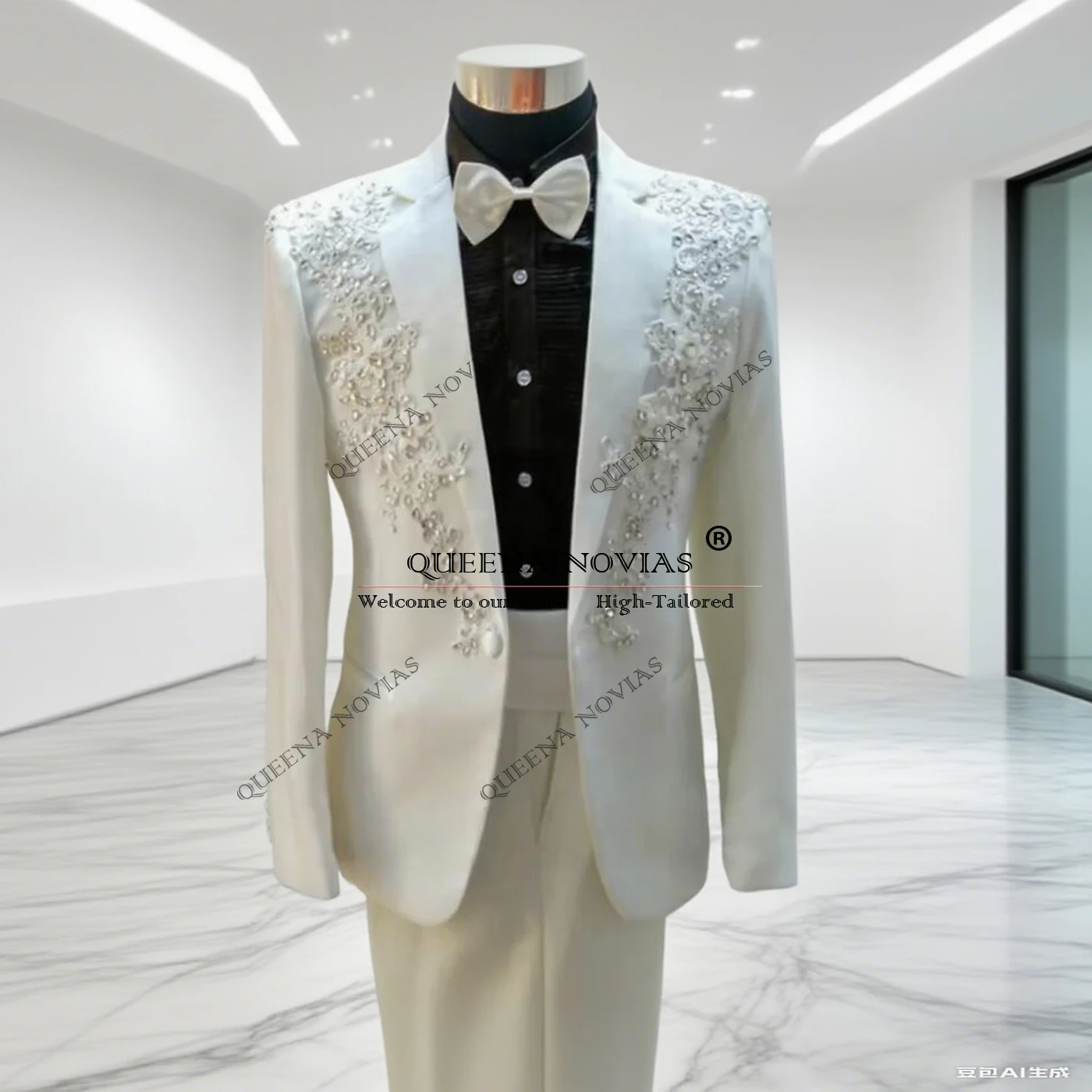 Trajes de boda con cuentas de cristales de lujo para hombre, esmoquin de un solo pecho para graduación, personalizado, 2 piezas, ropa de fiesta de banquete para hombre 2025