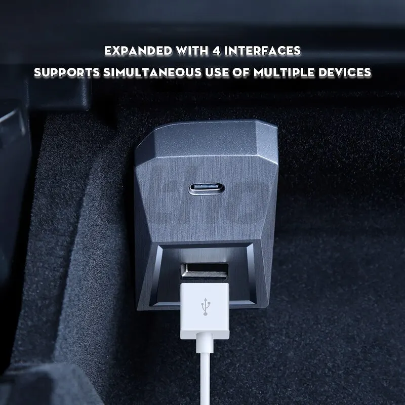 Glovebox-concentrador USB para Tesla Model 3 Model Y 2021-2023, divisor de pantalla Digital, estación de acoplamiento, transmisión de datos