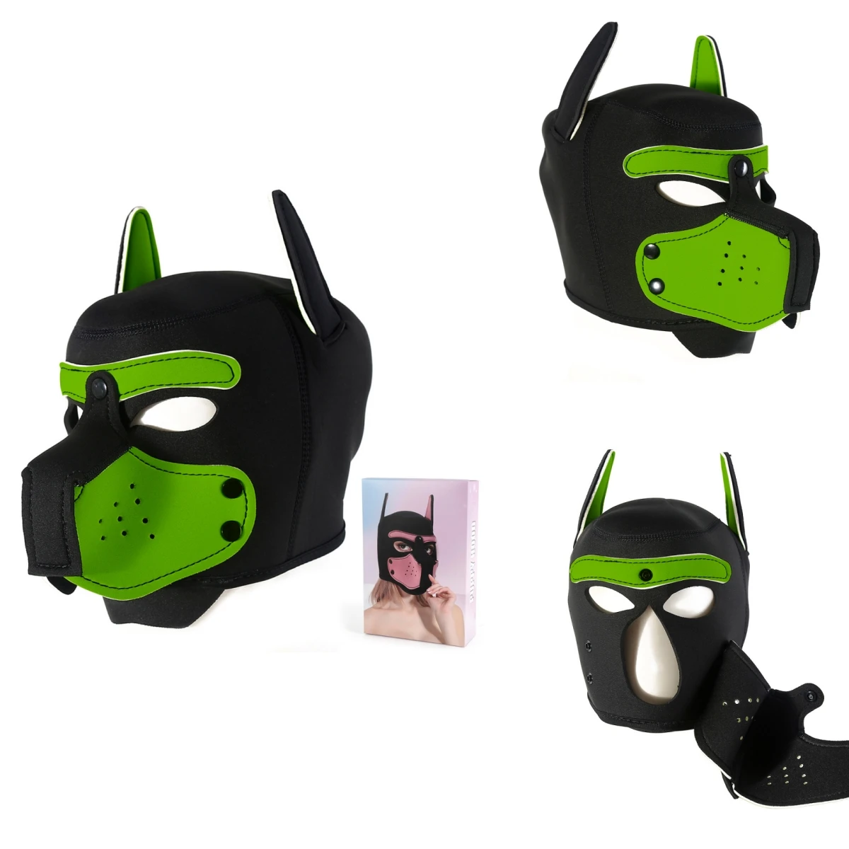 Hommes femmes accessoires exotiques chiot jouer masque Cosplay Costumes Sexy Latex bouche ouverte visage complet Halloween fétiche tête capuche masques