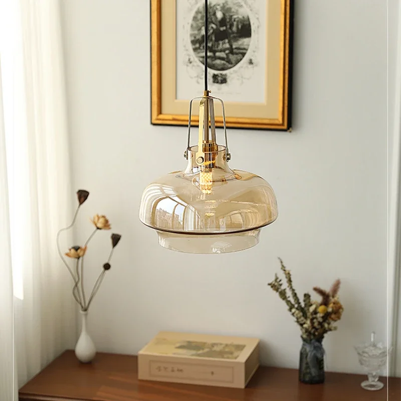 Nordic Glass Pendant Light for Living Room Bedroom bar Cafe Restaurant Home Indoor Hanging Lamp Modern Amber Glass Chandelier
