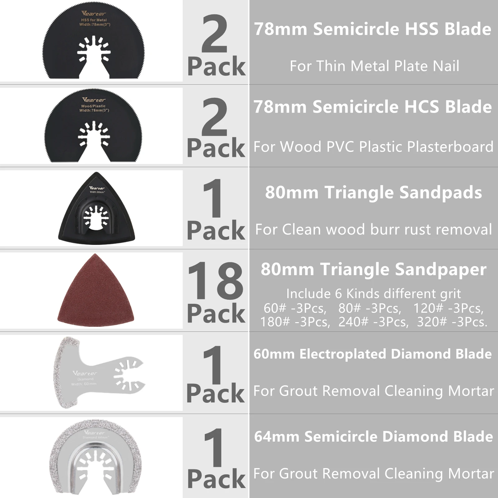 Vearter 52 pz/set Kit lama per sega a battente universale oscillante multiutensile lama a sgancio rapido per il taglio di chiodi in legno plastica metallica