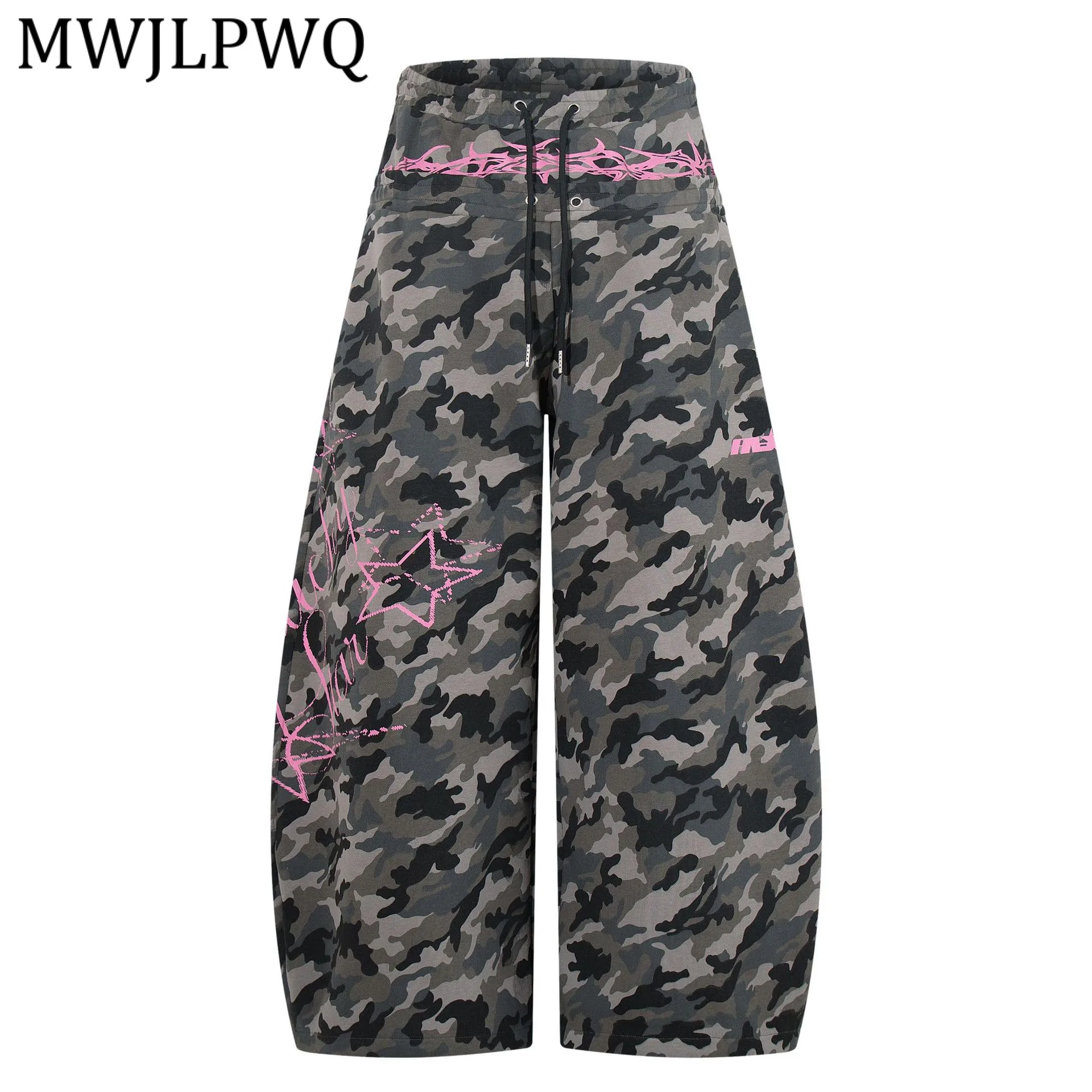 

Камуфляжные джинсы с принтом и широкими штанинами для женщин, американские, на шнурке, весна 2026, новые, свободные брюки, трендовые, 14674