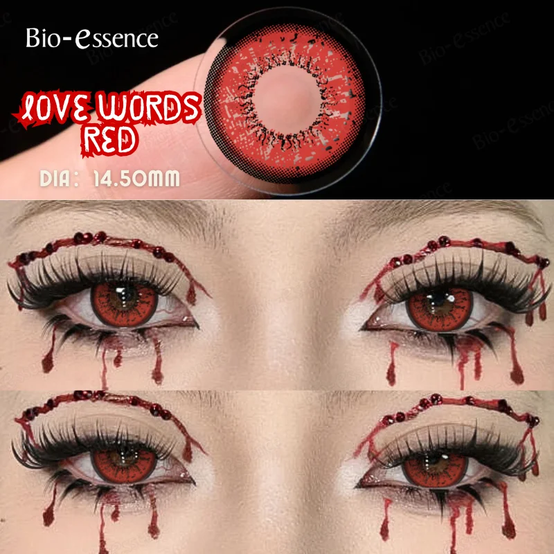 Bio-essence 1Pair Halloween Black Lenses Anime Role-playing Contacts Yearly Used Cosplay Cosmetic Red Big Eyes Pupils for Eyes