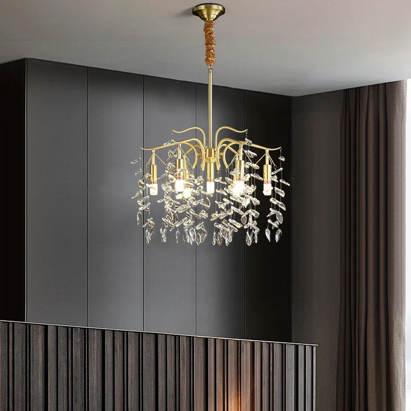 &*Q All copper light luxury living room dining room crystal chandelier modern villa high-end combination European crystal