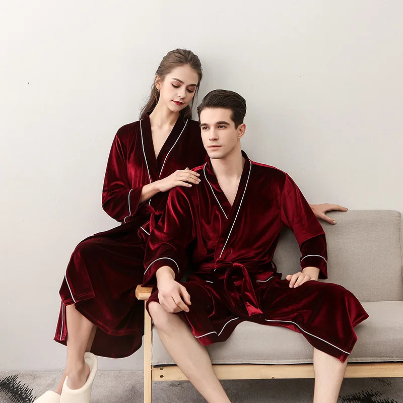 

Women Men Gold Velour Bath Robe Shower Sleepwear Velvet Nightgowns Robe Male Female Bathrobe Long Woman Man Pajamas