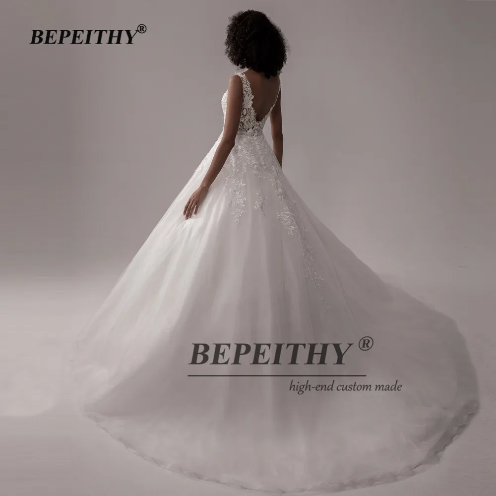 BEPEITHY Customized A-Line Robe De Mariee Wedding Dress For Women 2023 Court Train Low Back Lace Women Bridal Bouquet Gown