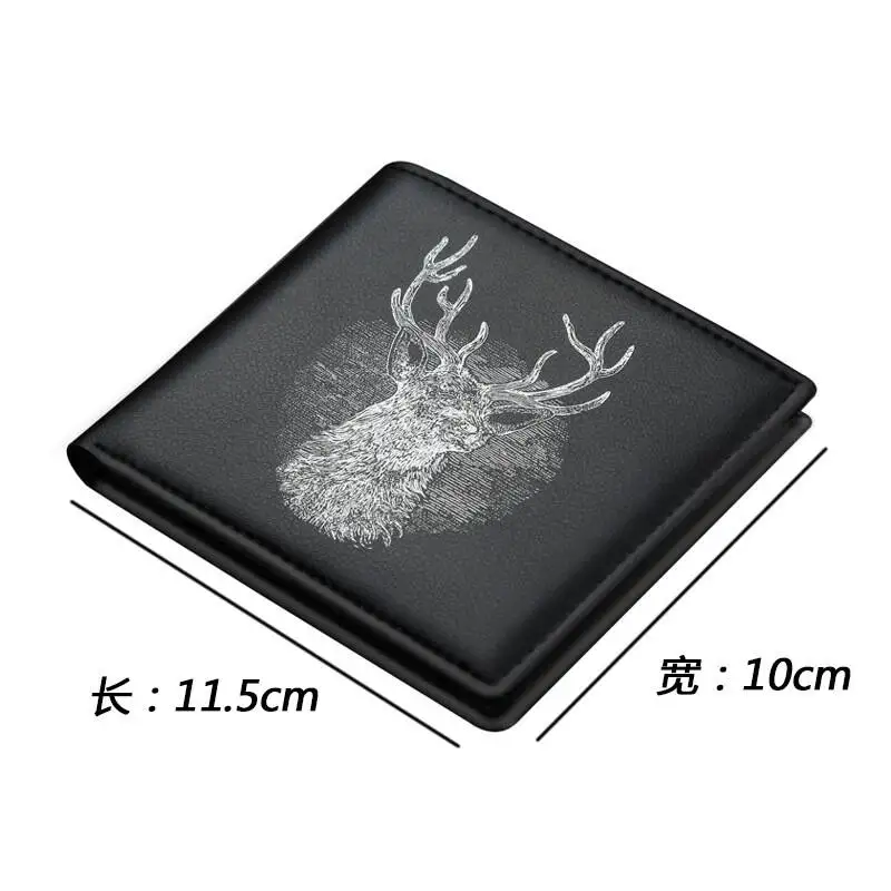 Men's Fashionable PU Leather Double Folding Wallet With 3D Embossed Deer Head Pattern Short Wallet Vintage Casual Business