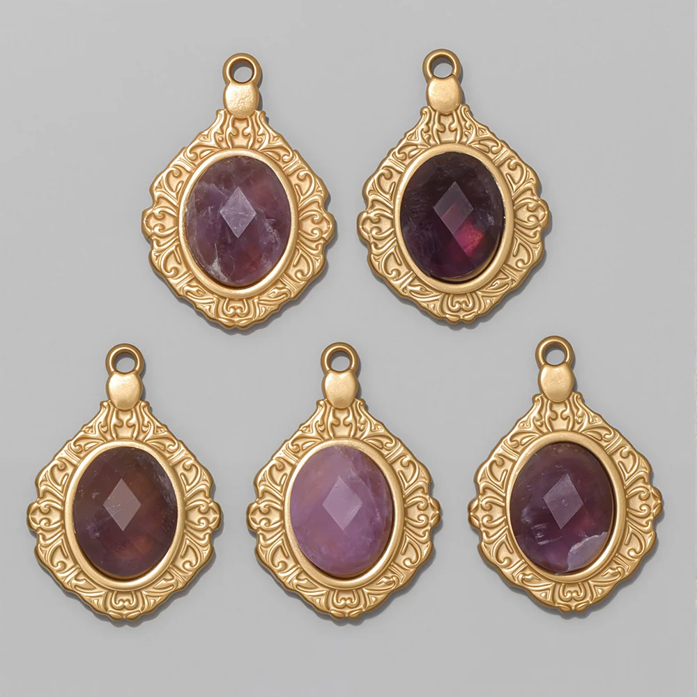 

Модные металлические подвески овальной формы золотого цвета, инкрустированные натуральным агатом, лазуритом, амазонитом, камень, кулон для изготовления ювелирных изделий, сделай сам, 5 шт.