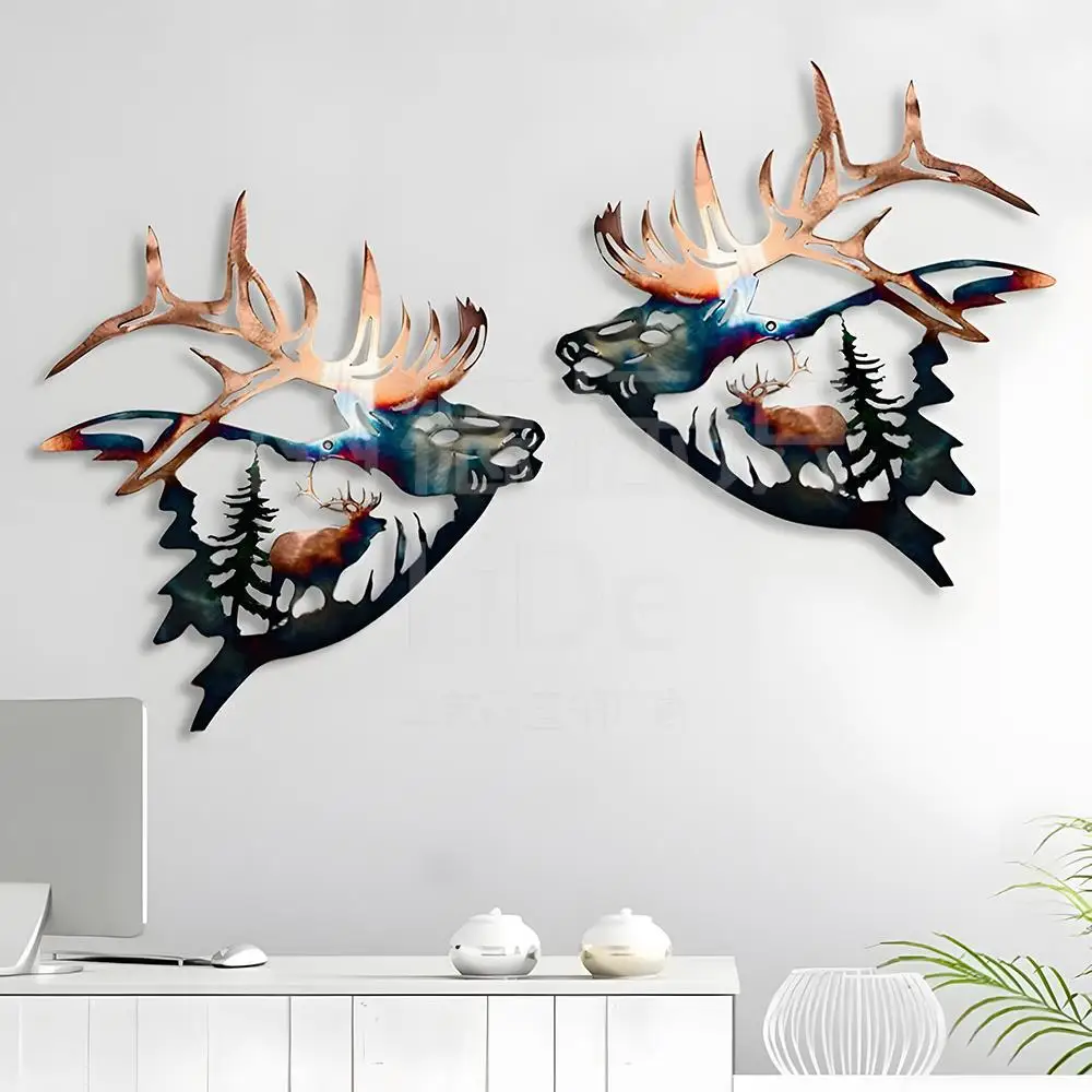 

Металлическое домашнее железное художественное украшение, металлическая настенная художественная скульптура с оленем, силуэтная поделка и декоративная отделка для загородного дома, 2 шт.