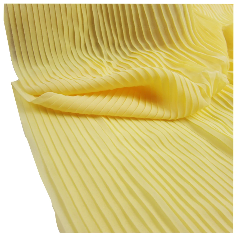 Yellow Pleated Pearl Chiffon Fabric Ruffled Cloth Dress Clothing Craft Sewing Materials 150CM 59