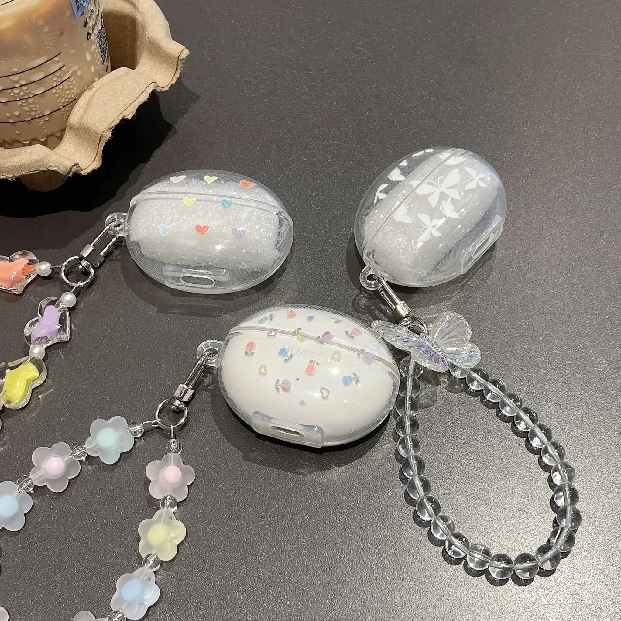 2024 하트 패턴 이어폰 케이스 (화웨이 FreeBuds 6i/5i 보호 커버 헤드폰 액세서리 보호 상자 용 팔찌 포함)