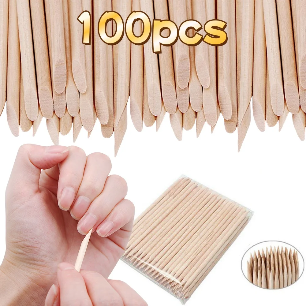 100pcs Orange Wood Sticks(11.5cm) Nail Art Cuticle Pusher Pedicure Manicure Sticks Duable-head for Salon Manicure Care Tools