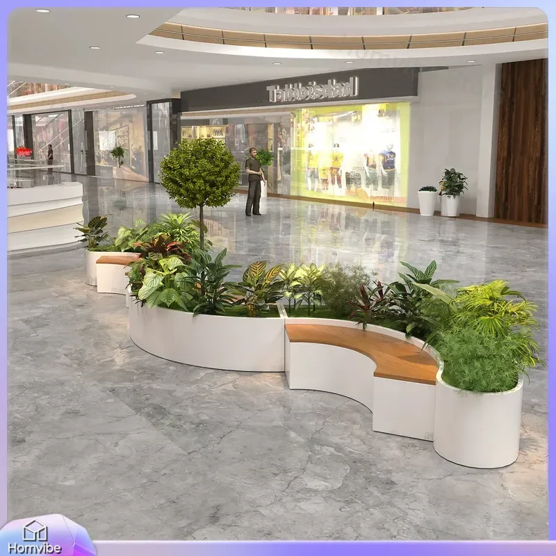 Outdoor Wrought Iron Flower Box Bench Planter Seat Garden Furniture Commercial Street Square Partition Fence Rest Stool Decor