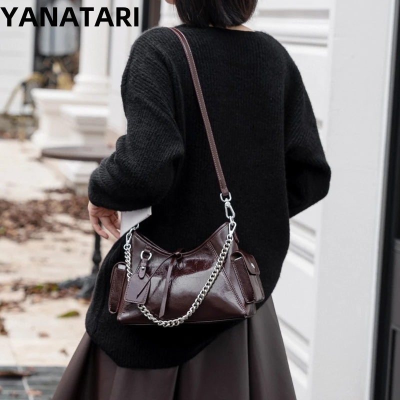 YANATARI Genuine leather woman bag shoulder bag Handbags ladies crossbody bags luxury designer minimalism bag Cattle leather