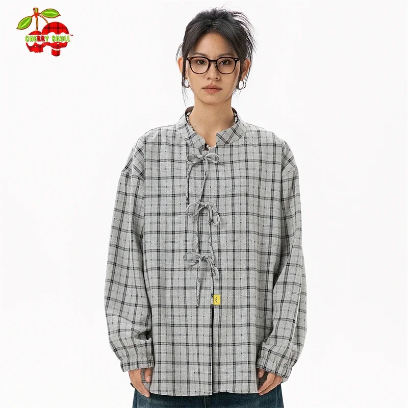 Stylish Women's Blouse Women Gray Plaid Shirts Korean Style Women's Clothing Long Sleeve Female Elegant Blouses for Lady Clothes