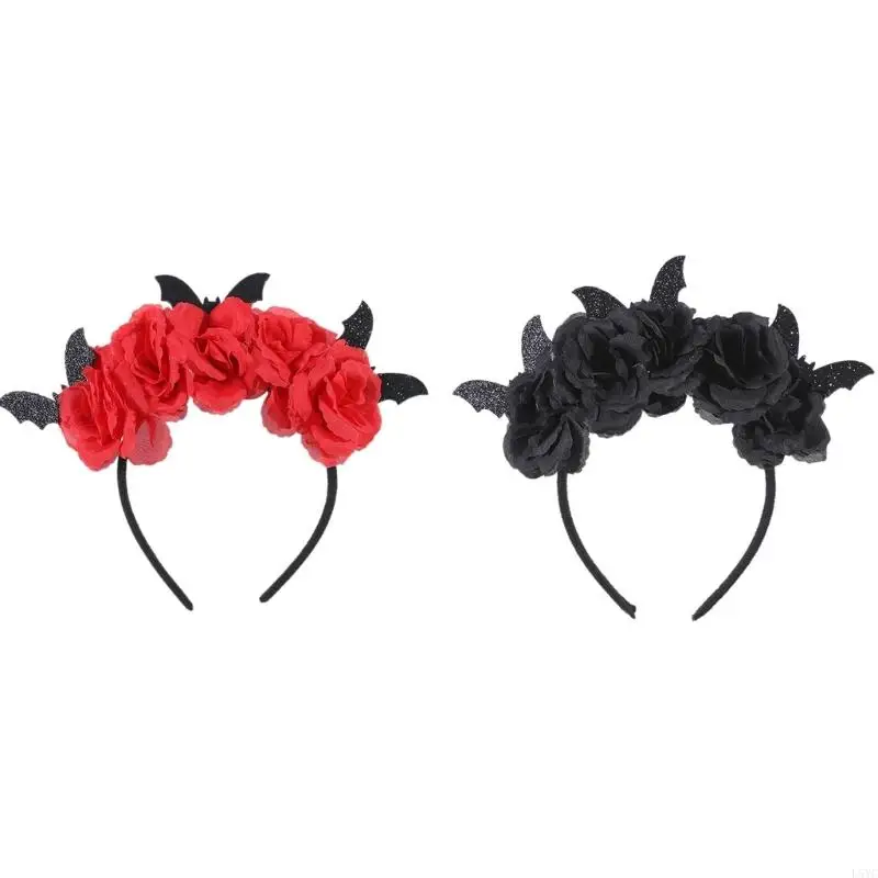 

L5YC Fairy Halloween Devil Headband with Black Rose Party Wear Gift for Boys Girls