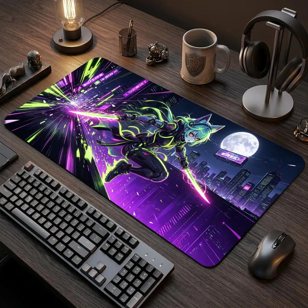 Cat‑Ear Girl TCG PlayMat Durable Smooth Office Tabletop Deskpad Party Gathering Card GameMat Non-slip Keyboard PC GameMouse Pad