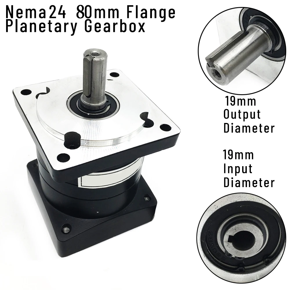 Imagem -02 - Redutor de Velocidade para Servo Motor Caixa de Velocidades Planetária Nema24 80 mm Flange Entrada e Saída 19 mm Relação 3:15:110.56:1216 Cnc