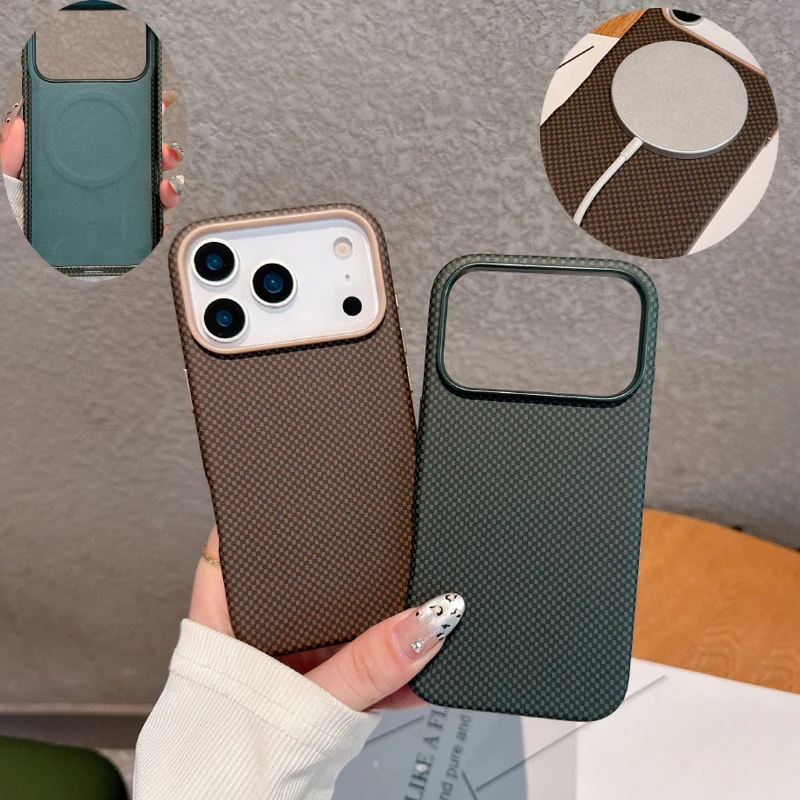 Luxus Carbon Faser Textur Für Magsafe Magnetische Drahtlose Lade Telefon Fall Für iPhone 17 Pro Max Harte Stoßstange Air Zurück Abdeckung