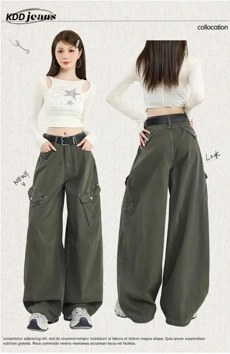 Damen-Arbeitsjeans mit hoher Taille, schmales, gerades Bein, weites Bein, lockere Passform, amerikanische Retro-Stil-Hose