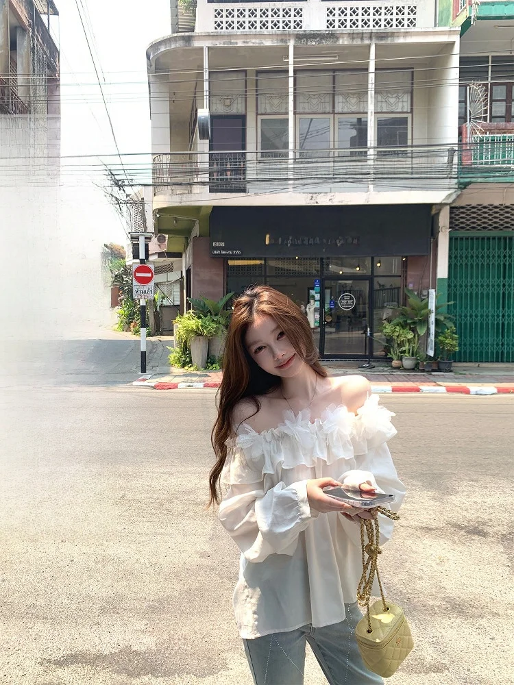 

Chen Jin NNS Spring Summer New Pure Desire One oulder Flower irt Women Loose Breathable Wool Loose oulder Top