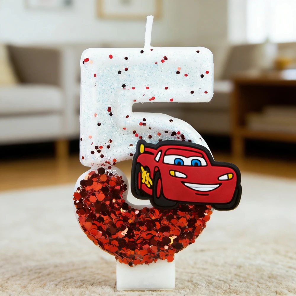 Lightning McQueen Digitale Geburtstagskerze, 0-9 Nummer Rennwagen Süßer Torten-Topper für Kinderpartys