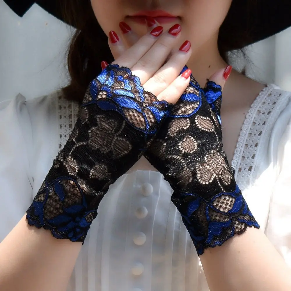 New Lace Gloves Women Sunscreen Half Finger Sexy Elastic Ultra-Thin Driving Gloves Fingerless Embroidered Gloves Summer Mittens