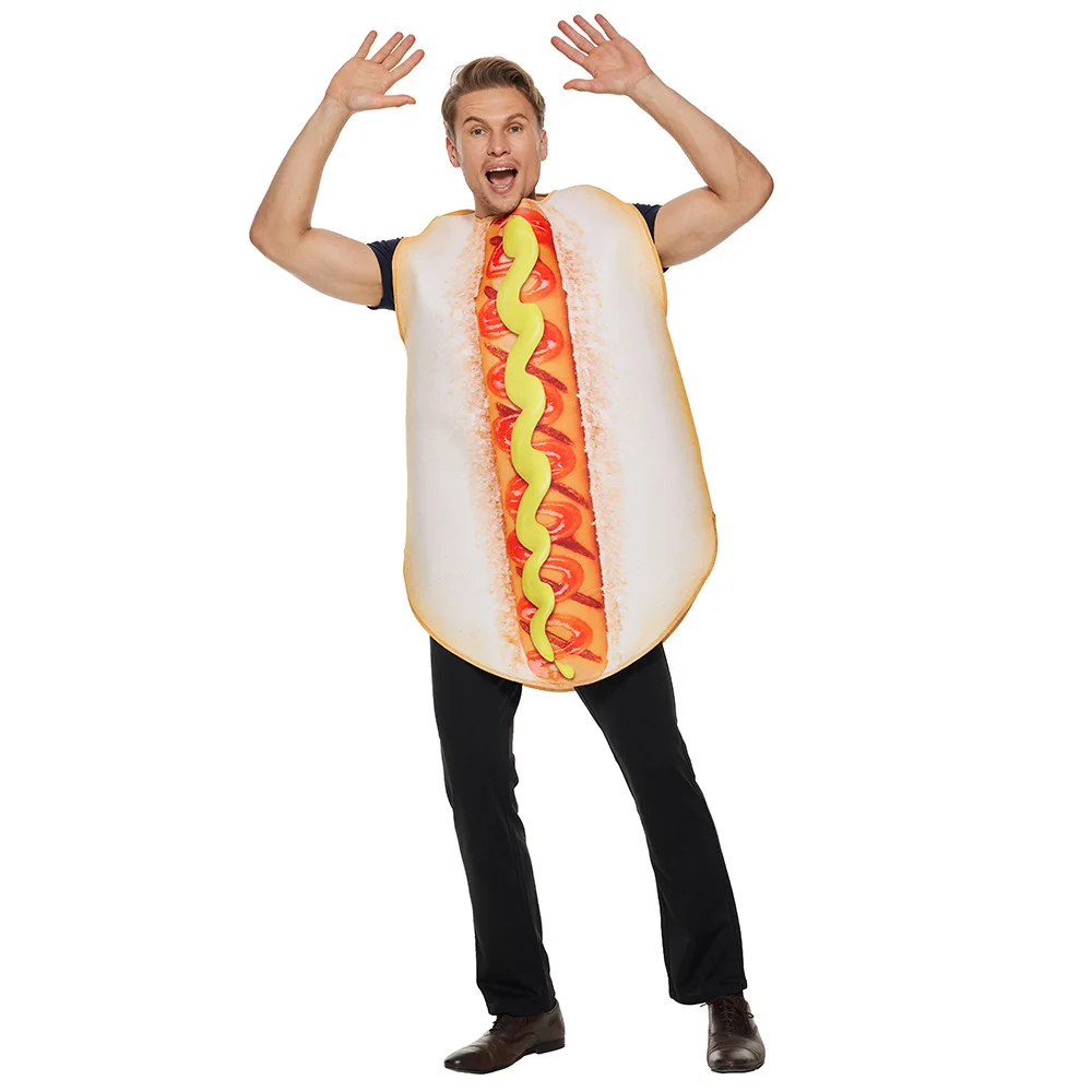 Kostium Hot Dog na Halloween 2020, nowy, popularny strój jedzenia, ubranie do występów, cosplay, kombinezon kiełbaski, rozmiar dla dorosłych, kostium sceniczny