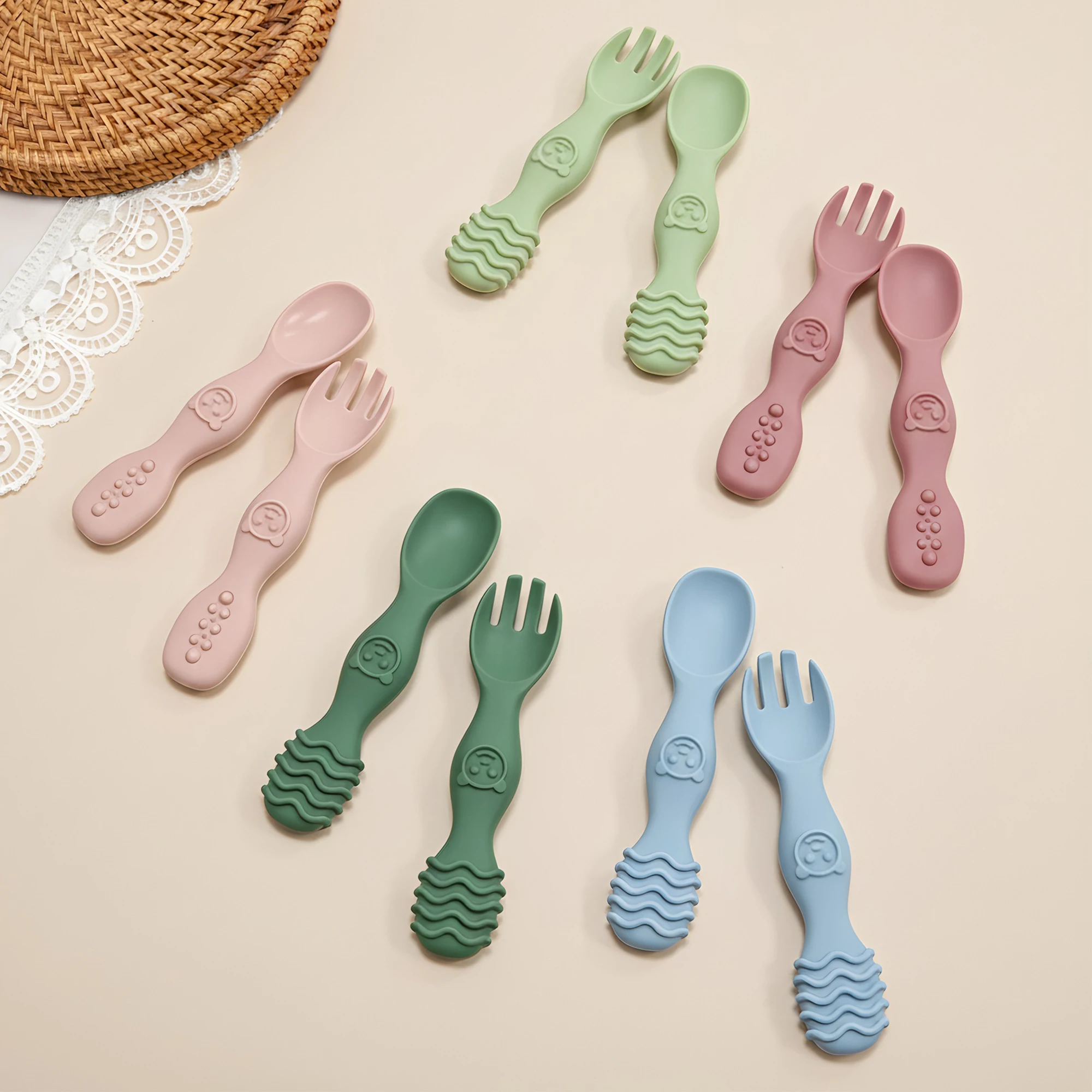 2pcs Baby Spoon & Fork Set, Food Grade BPA-Free Silicone, Easy-Grip Tableware for Boys & Girls, Essential Baby Supply