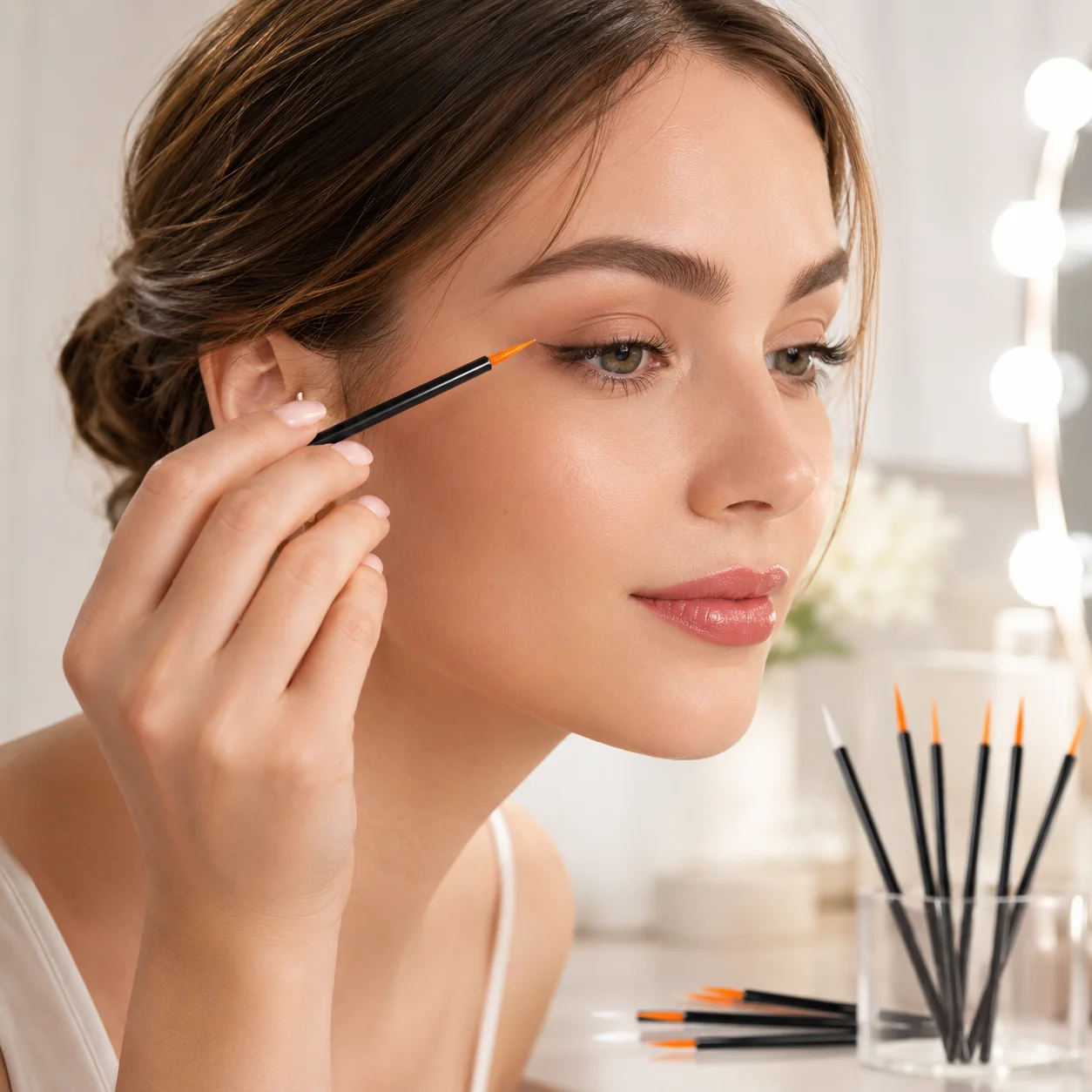 50pcs Disposable Makeup Applicators, Dual-Tip Lash & Lip Detail Brushes for Touch-Ups, Orange & White Tips, Multi-Pack