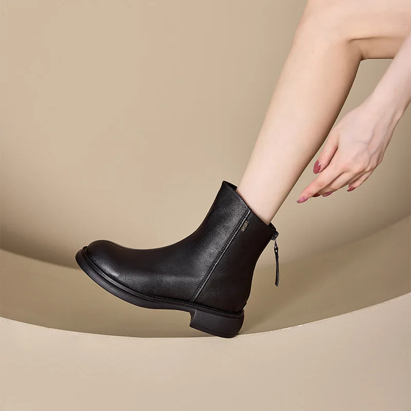 

Women's Genuine Leather Female Mother Ankle Boots Shoes Split Zipper Winter Fur Plush Warm Autumn