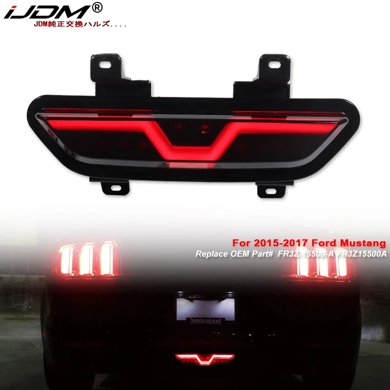 iJDM LED Rear Foglamp for 2015-2017 Ford Mustang,Full Red LED Tail Light Assembly Functions as Reverse Light & Rear Fog Light