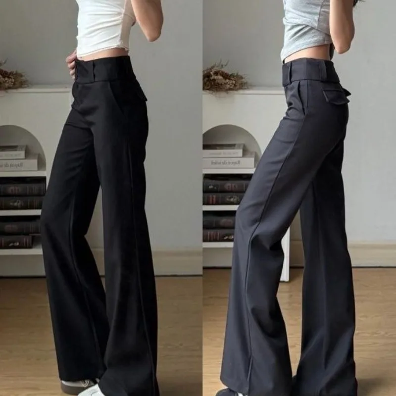 AdvancPersonality Button-up Suit Pants Womens High-waisted Spice Girls Floor-mopping Pants Casual Super-long Floor-mopping Pants