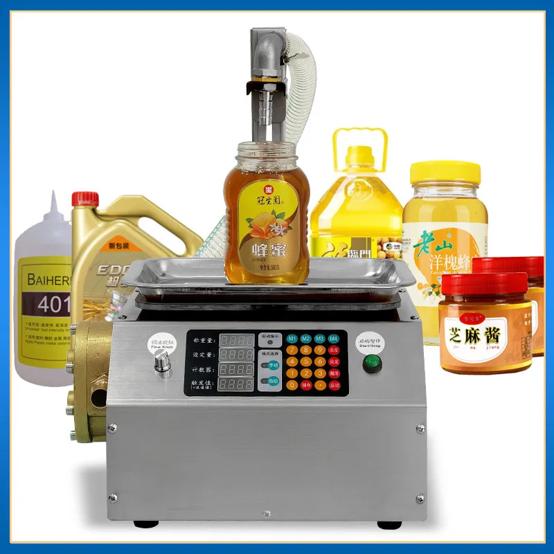Máquina de enchimento de distribuição automática pequena, líquido viscoso, molho de gergelim, óleo comestível, cola, máquina de enchimento de mel, controle digital