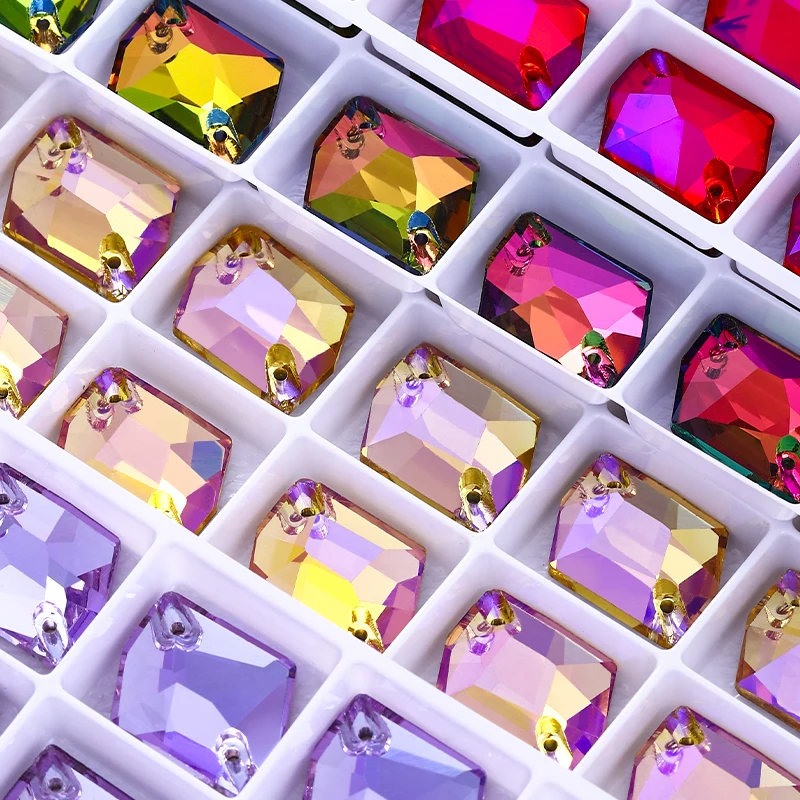 Sew On Rhinestones with Holes Yellow Glass Crystal Gittle Gems for DIY Clothing Festival Home Decoration Hand Sewing Supplies