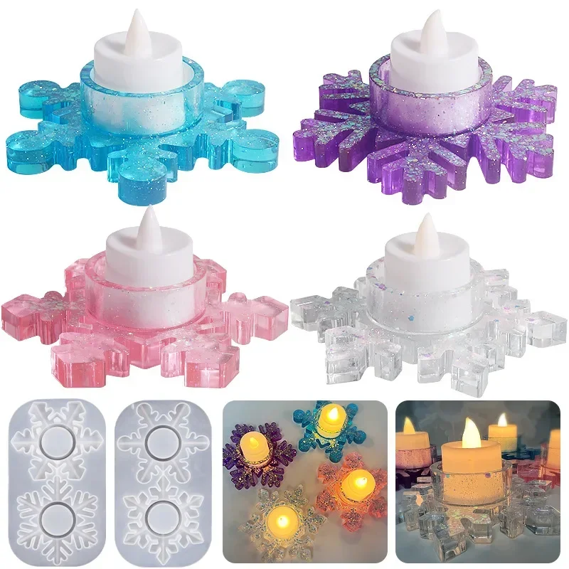 DIY Snowflake Candle Holder Silicone Mold Handemade Plaster Epoxy Resin Candle Holder Casting Mold Home Decor Christmas Day Gift