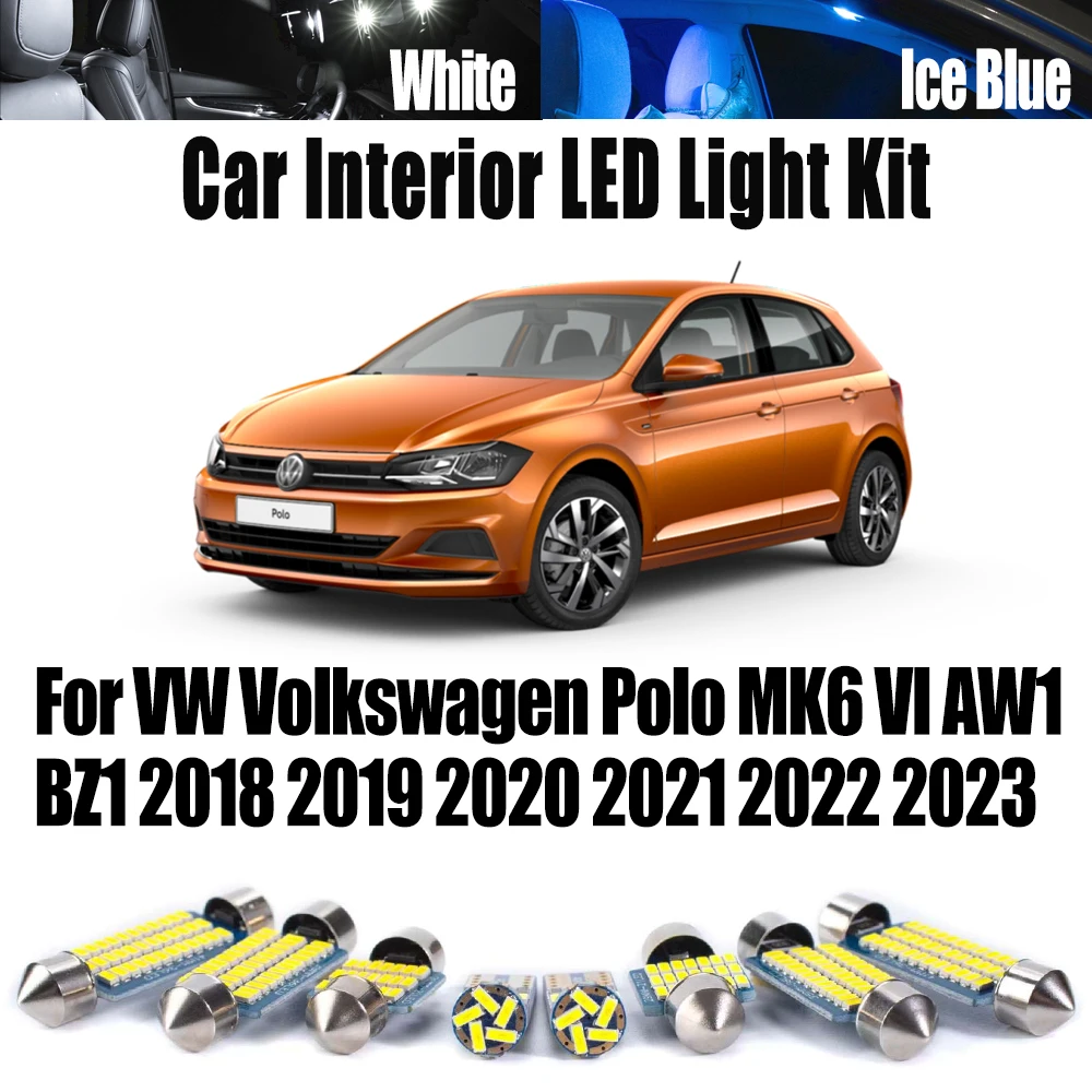 

10Pcs LED Interior Reading Map Dome Light Bulbs Kit Canbus For VW Volkswagen Polo MK6 VI AW1 BZ1 2018- 2022 2023 Car Accessories