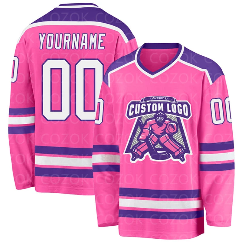 Custom Pink Hockey 3D Print You Name Number Logo Men Women Ice Hockey Jersey Competition Training Jerseys