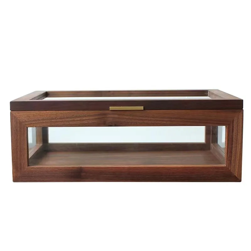 Black walnut display box wood transparent glass figure tea cup cultural relics display box shoe toy storage box