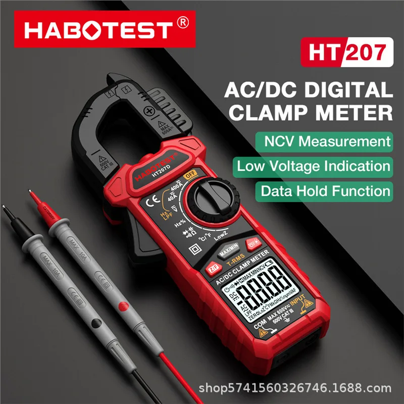 HABOTEST HT207 AC/DC Digital Clamp Meter 4000 Counts True RMS NCV Voltage Current Measures Capacitance Temperature Ohm Teste