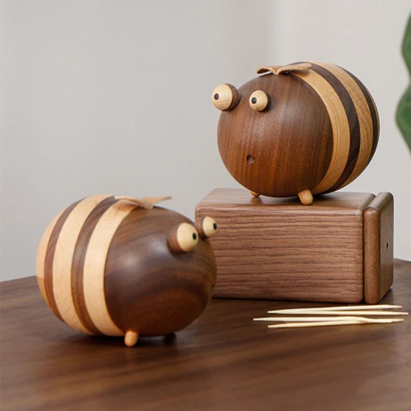 

Wooden Toothpick Box Bee Shape Toothpick Holders Cartoon Toothpick Jar Toothpick Dispenser Home Dining Room Decor Ornaments