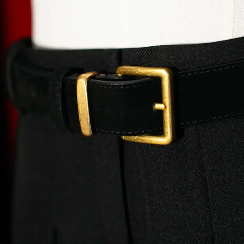 Women Luxury Suede Cowhide Belt  3.3cm Wide Waistband for Dresses & Jeans Vintage Style with Gold Buckle