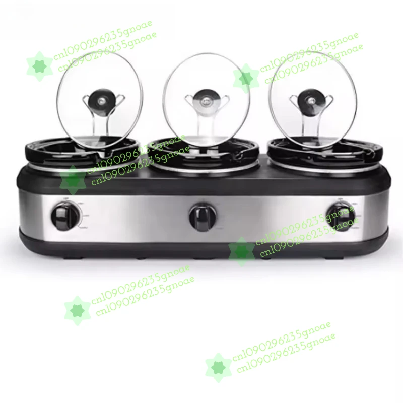Ollas eléctricas pequeñas plateadas, olla de cocción lenta portátil triple de 3 x 1.5 cuartos de galón para buffet y cocina