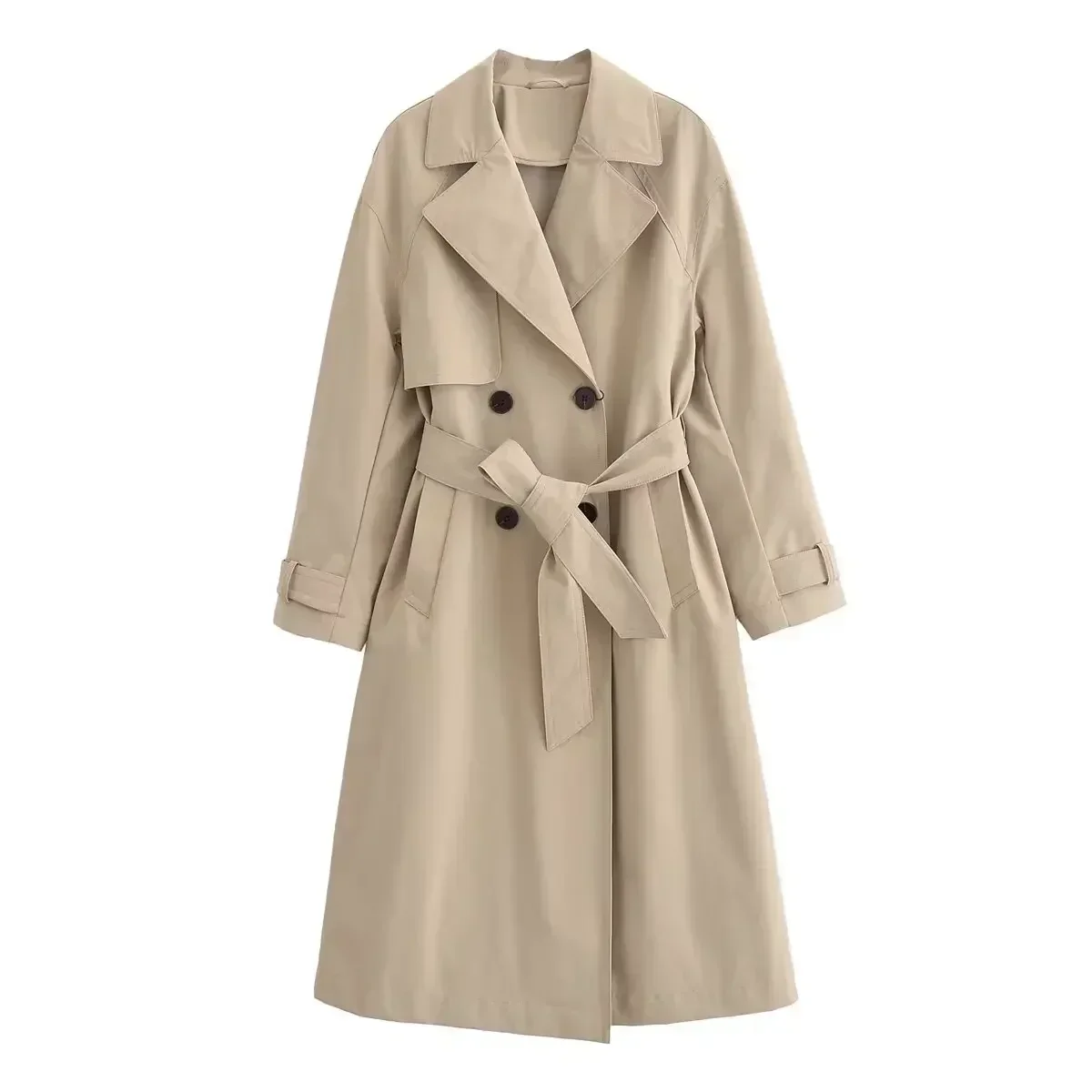 Giacca a vento a maniche lunghe doppiopetto casual con decorazione della cintura di nuova moda da donna, cappotto con tasca laterale retrò, top chic