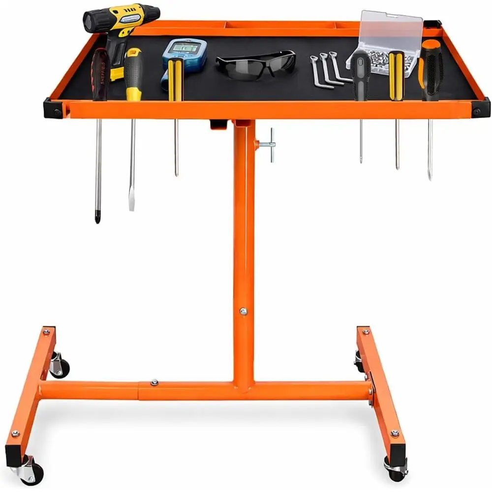 

Рабочий стол на колесах, регулируемый, усиленный, 220 фунтов, с поддоном для инструментов, мобильный, оранжевый