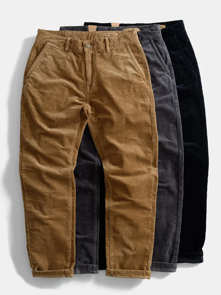 

Retro Heavyweight Corduroy Straight Leg Loose Casual Pants Men's Long Trousers Micro Elastic Workwear Pants Japanese Sle