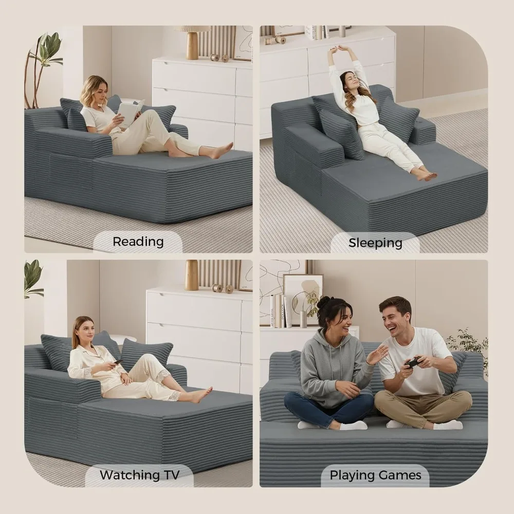 كرسي استرخاء داخلي، سرير أريكة منجد سروال قصير كبير الحجم مع 3 وسائد، كراسي أريكة مريحة للنوم، نائمة سحابية #5