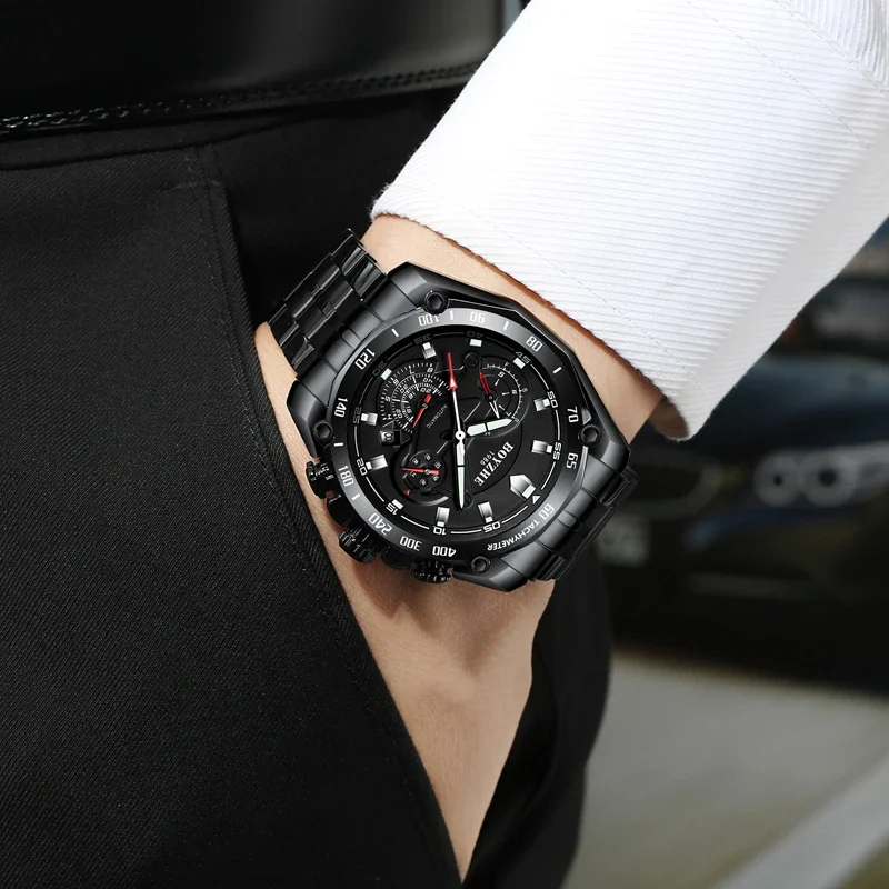 BOYZHE Men Automatic Mechanical Watches Multifunction Calendar Week Month Diaplay Luminous Hands Waterproof Sport Watch for Men